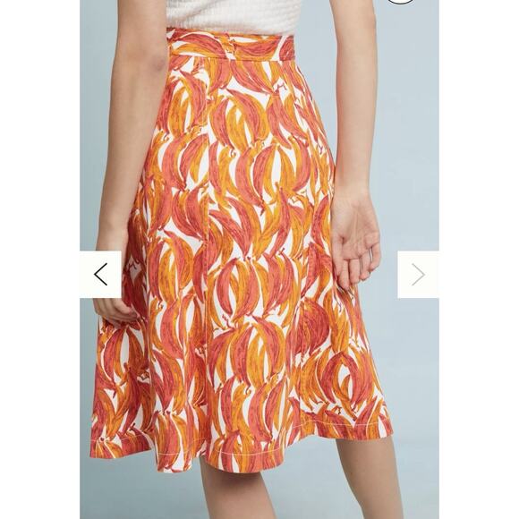 Maeve by Anthropologie Banana Grove Denim Midi Skirt Orange Size 10 Button - Picture 2 of 11